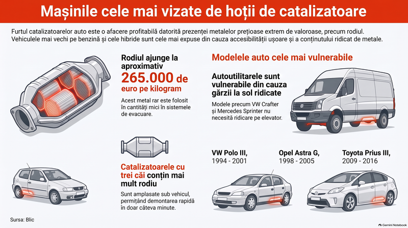 Mașinile pe care le jefuiesc cel mai des hoții de catalizatoare / Imagine realizată cu AI