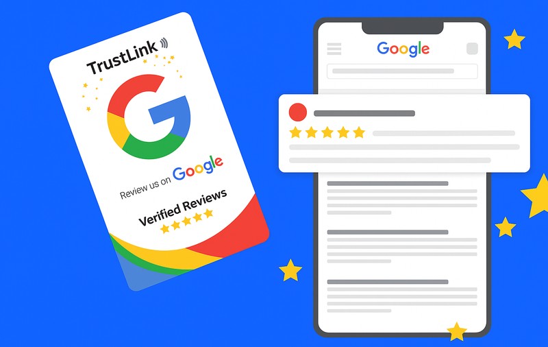 TrustLink ajută afacerile să obțină recenzii Google de 5 stele, cu un card la îndemâna clientului