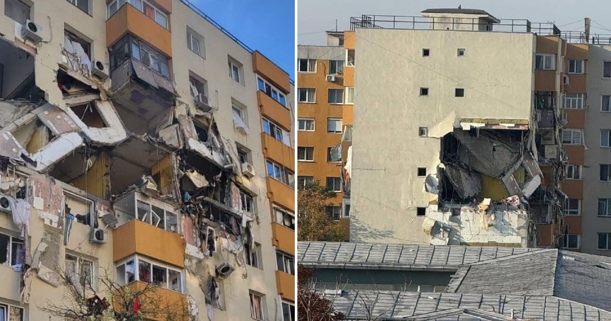 Urmările exploziei din Rahova: bucăți din pereții imobilului s-au prăbușit în urma deflagrației