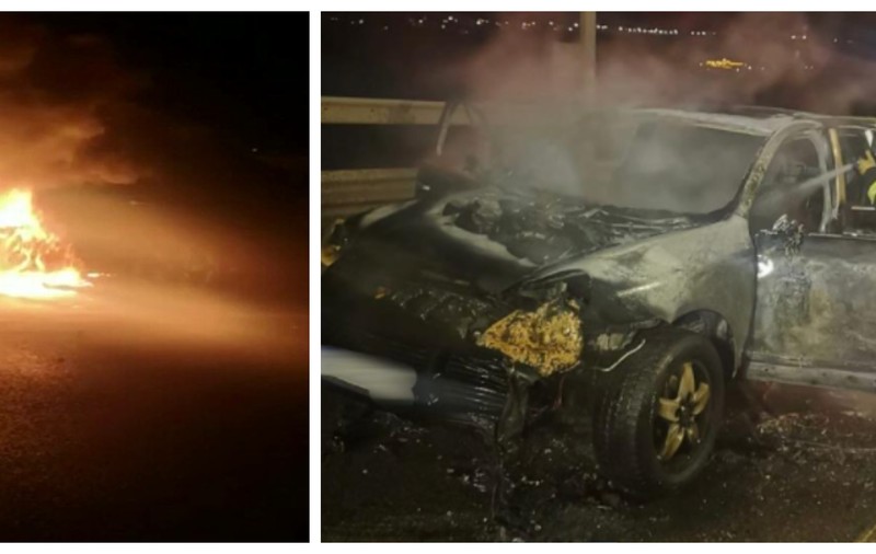 O maşină a fost cuprinsă de flăcări, pe o șosea din Suceava, din cauza unui scurtcircuit