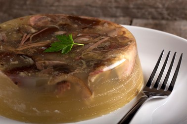 In the picture you can see a traditional Romanian dish - meat aspic or "piftie", which is usually prepared for the holiday
