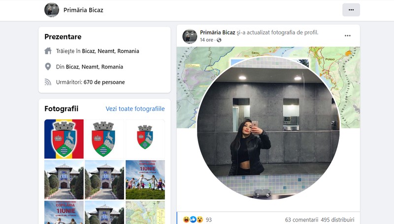 Pagina de Facebook a Primăriei Bicaz. Foto: Captură de ecran
