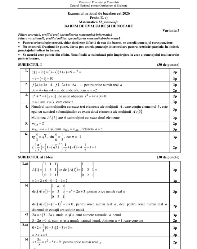 Subiectele la Matematică la BAC 2026. Ce le-a picat elevilor la proba obligatorie a profilului la Bacalaureat