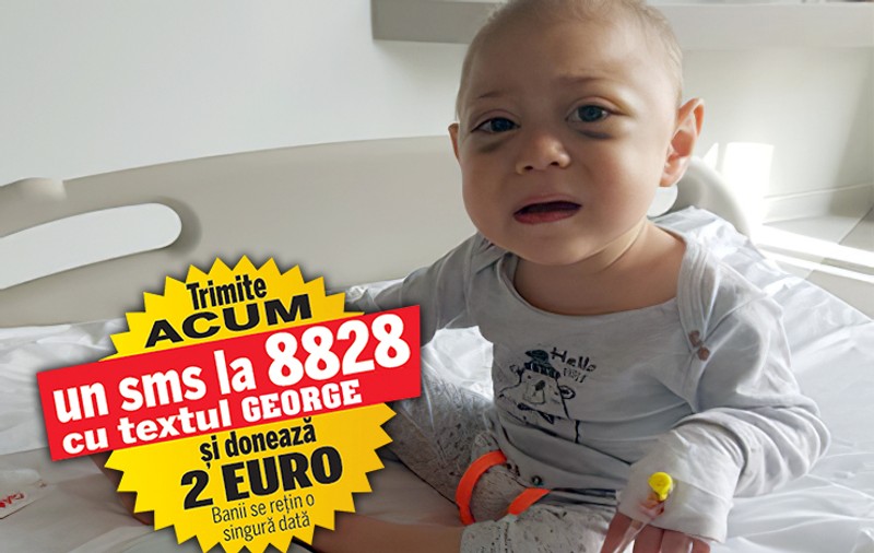Transplantul cu celule stem este singura șansă la viață pentru George. Copilașul de nici 3 ani, care suferă cancer, are nevoie de 100.000 de euro pentru intervenția salvatoare