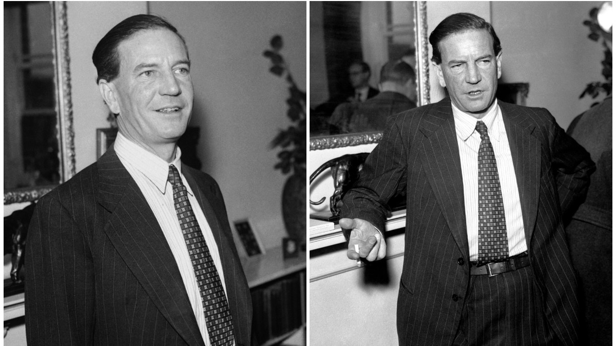 Imagine alb-negru cu Kim Philby, într-un sacou negru și cămașă albă