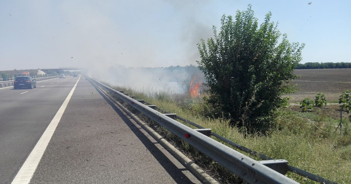 Incendiu de vegetație pe Autostrada Soarelui, pe sensul spre litoral