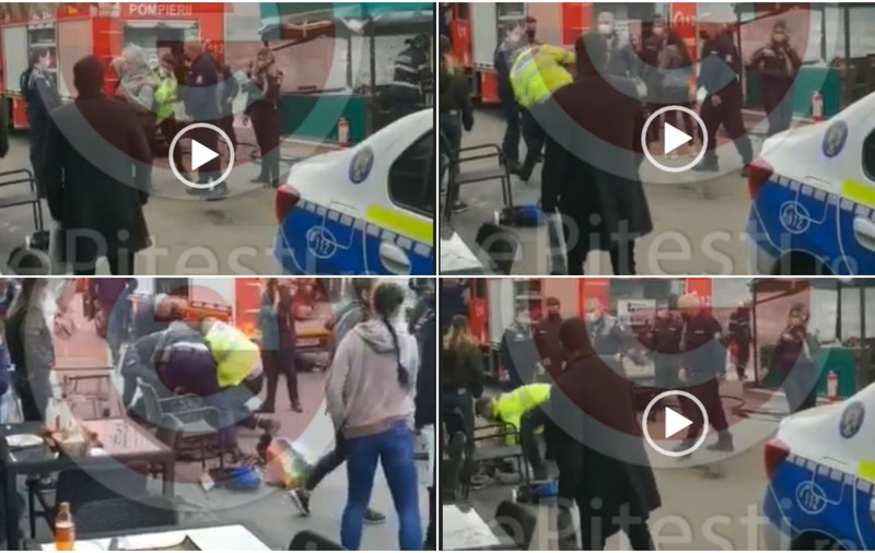 FOTO. Imagini cu momentul în care bărbatul care a murit la Pitești este trântit la pământ de polițiști