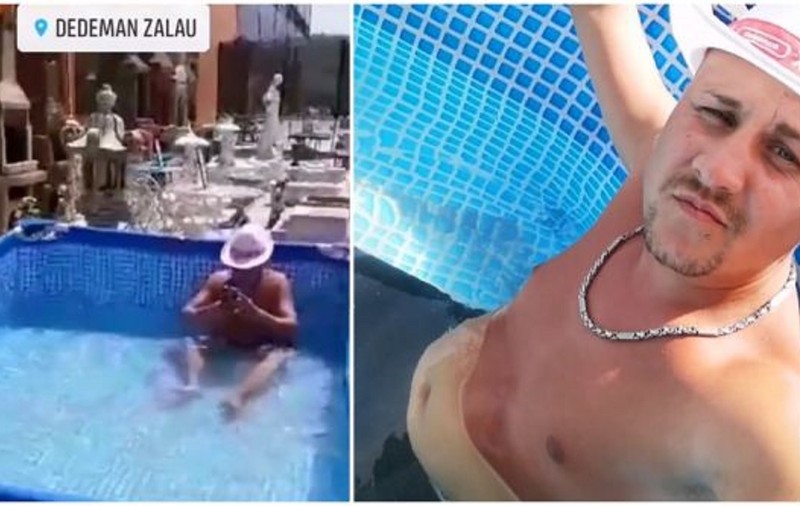VIDEO | Baie în piscina scoasă la vânzare în fața unui magazin Dedeman, la Zalău