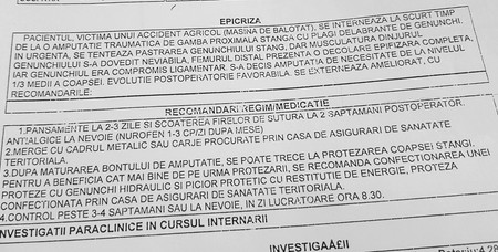 Actul de externare a lui Ion din Spitalul Floreasca