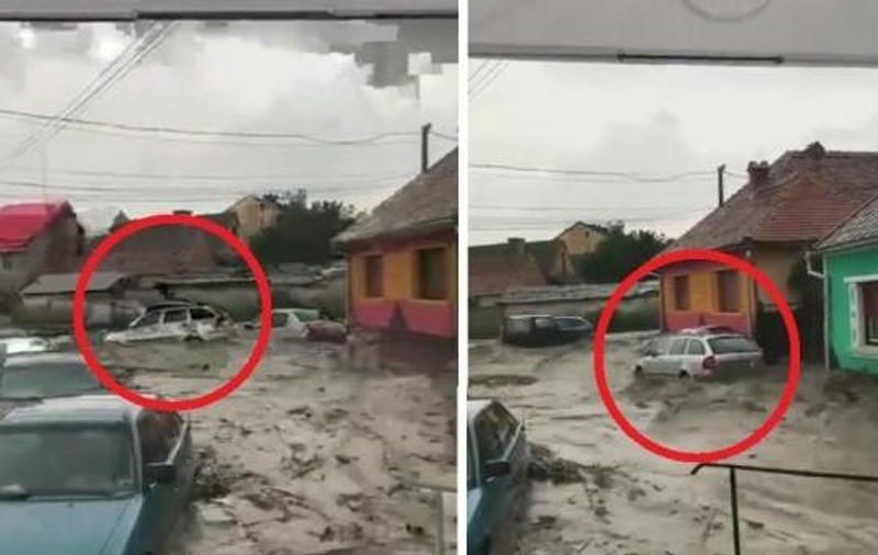 VIDEO/ Inundaţii de proporţii în judeţul Braşov. Mașinile au fost luate de viitură