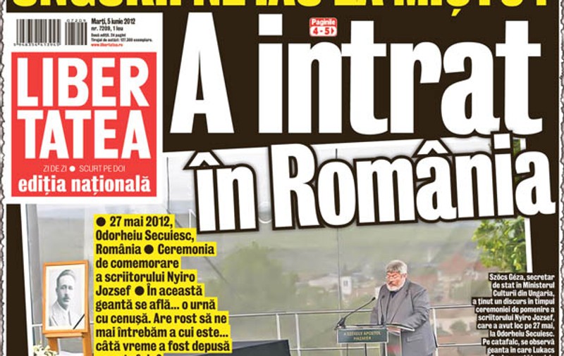 Am avut dreptate! Lászlo Kövér, preşedintele Parlamentului ungar, confirmă dezvăluirile din Libertatea în cazul scriitorului Nyiro Jozsef: «Cenuşa lui ar fi fost introdusă ilegal în România!»