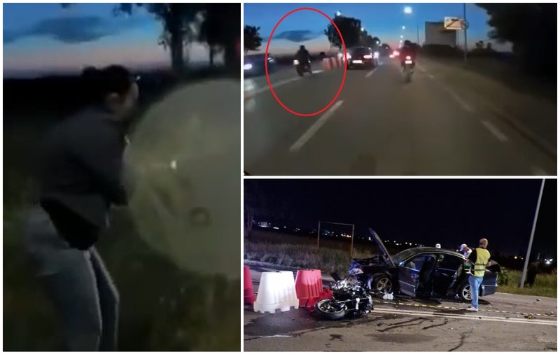 VIDEO | O șoferiță plânge în hohote lângă mașina lovită de un motociclist care depășea pe linie continuă, la Ploiești: „E tăiat pe din două”