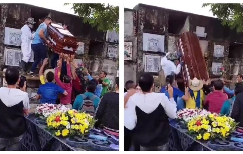 Momente de groază pentru o familie din Mexic, după ce angajații unui cimitir din Puebla au scăpat sicriul defunctului | VIDEO