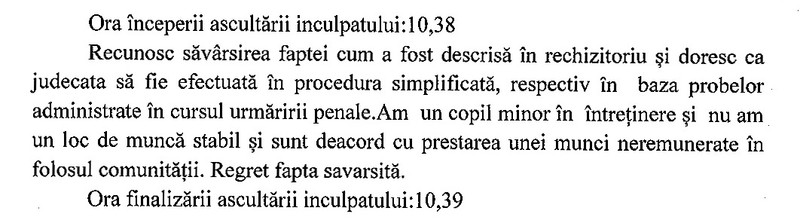 Declarația ciobanului Nica Florin, în timpul procesului