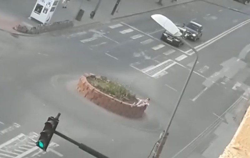 A făcut plajă într-un sens giratoriu din Alba Iulia. Șoferii au admirat priveliștea / VIDEO