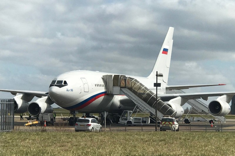 3324407 20.03.2018 An Ilyushin IL-96 plane of the Rossiya Airlines is seen here at London's Stansted airport. The plane will take expelled Russian diplomats to Moscow. Maria Tabak / Sputnik