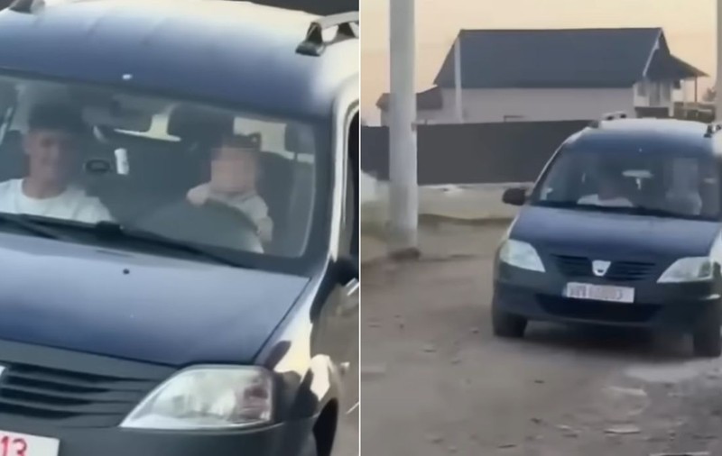 Bebeluș de doar 11 luni, filmat în timp ce „conducea” mașina pe o stradă din Slobozia Bradului, în Vrancea