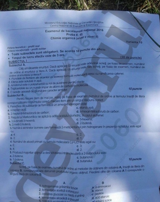 BACALAUREAT 2016. SUBIECTE ȘI BAREM EDU.RO. Ce subiecte au avut de rezolvat elevii