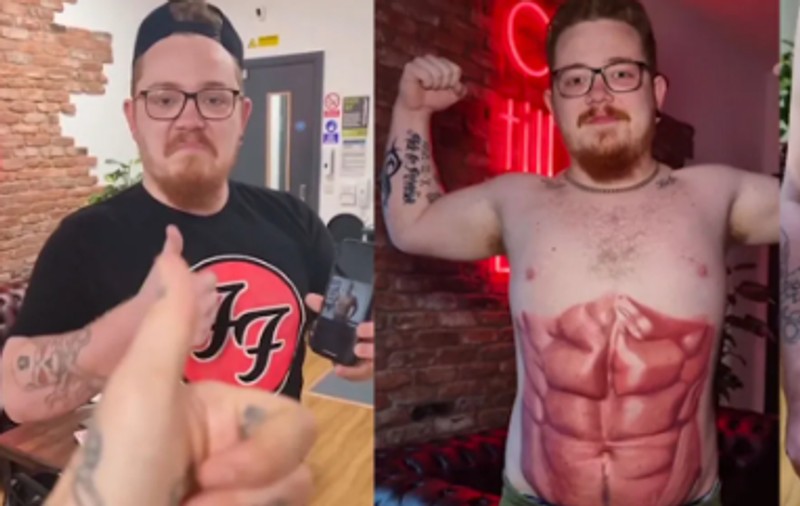 Un britanic și-a tatuat un pachet de „pătrățele” pe abdomen: „Sunt prea leneș să merg la sală și nu pot renunța la bere”