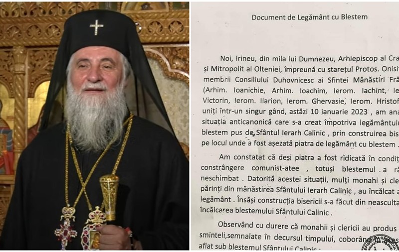 Mitropolitul Irineu al Olteniei blestemă preoții și credincioșii care frecventează o biserică despre care spune că a fost construită pe un loc blestemat. Reacția Patriarhiei