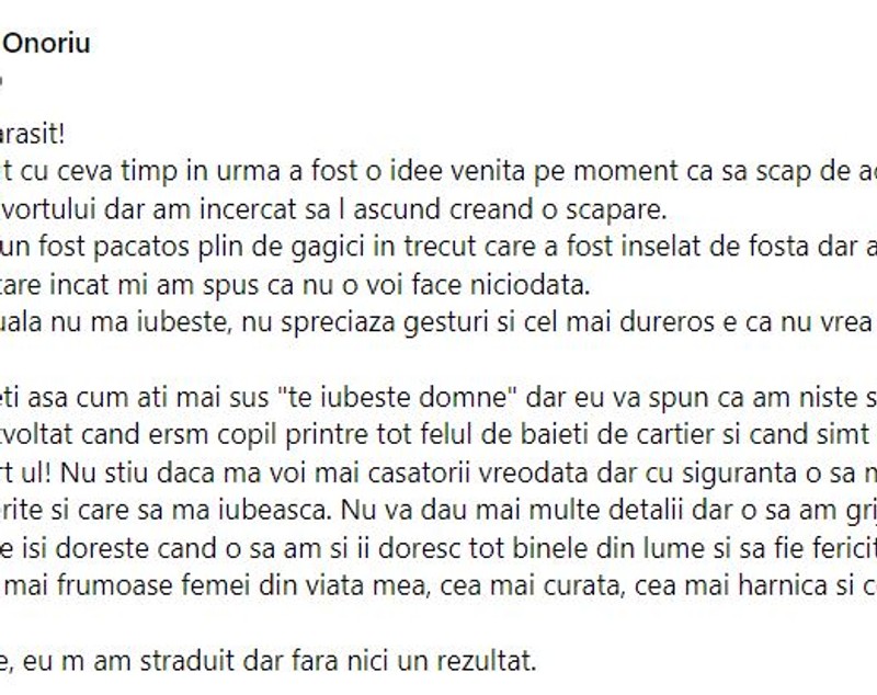 Daniel Onoriu a anunțat din nou divorțul de Isabela: „Am fost părăsit. Nu vrea să-mi facă un copil”