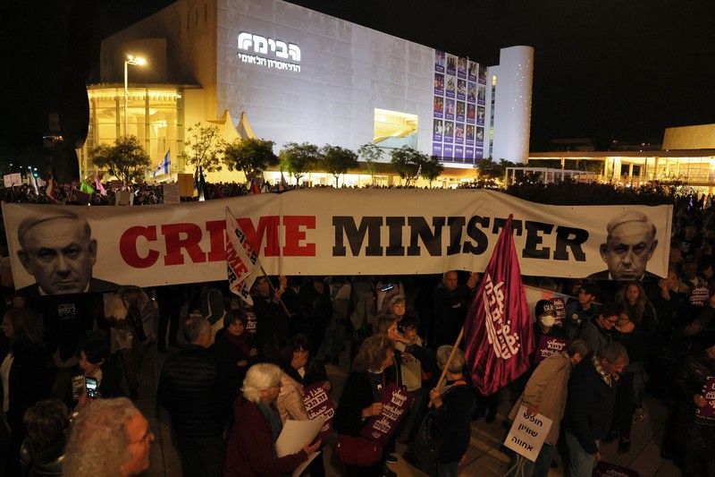 Imagine din timpul protestului împotriva noului guvern de dreapta al Israelului condus de Benjamin Netanyahu. Foto: Epa