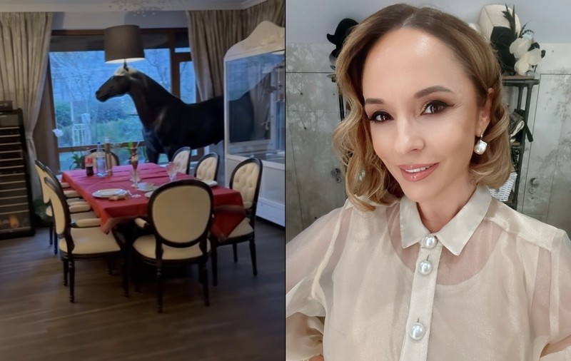 Imagini din casa Andreei Marin, decorată de Crăciun. În sufragerie are mai mulți brazi împodobiți, iar masa festivă e gata