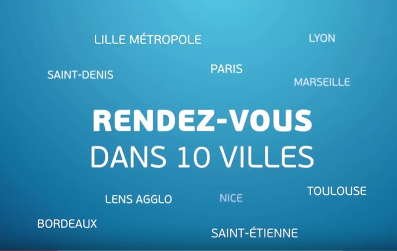 Meciurile de la Euro 2016 se vor juca pe zece stadioane din nouă orașe: Bordeaux, Lens, Lille, Lyon, Marseille, Nisa, Paris, Saint-Étienne și Toulouse