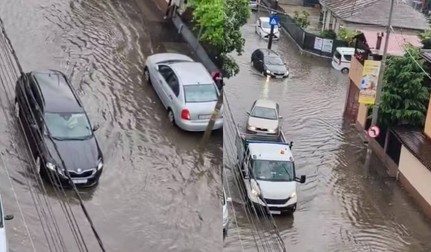 Strada Teiuș a fost inundată. Foto: colaj Facebook / Info Trafic București și Ilfov
