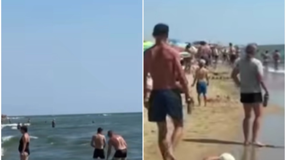 Oamenii aflați pe plajă în urma exploziei unei mine marine în Marea Neagră
