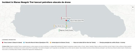 Zona în care au fost atacate cele 3 petroliere în Marea Neagră. Foto: Libertatea.