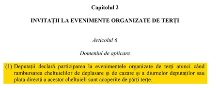 Obligația membrilor Parlamentului European de a declara participarea la evenimentele organizate de terți
