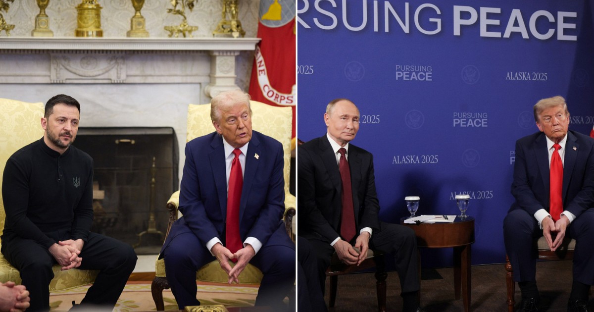 Colaj Volodimir Zelensky, Donald Trump, Vladimir Putin, Donald Trump. Foto Hepta
