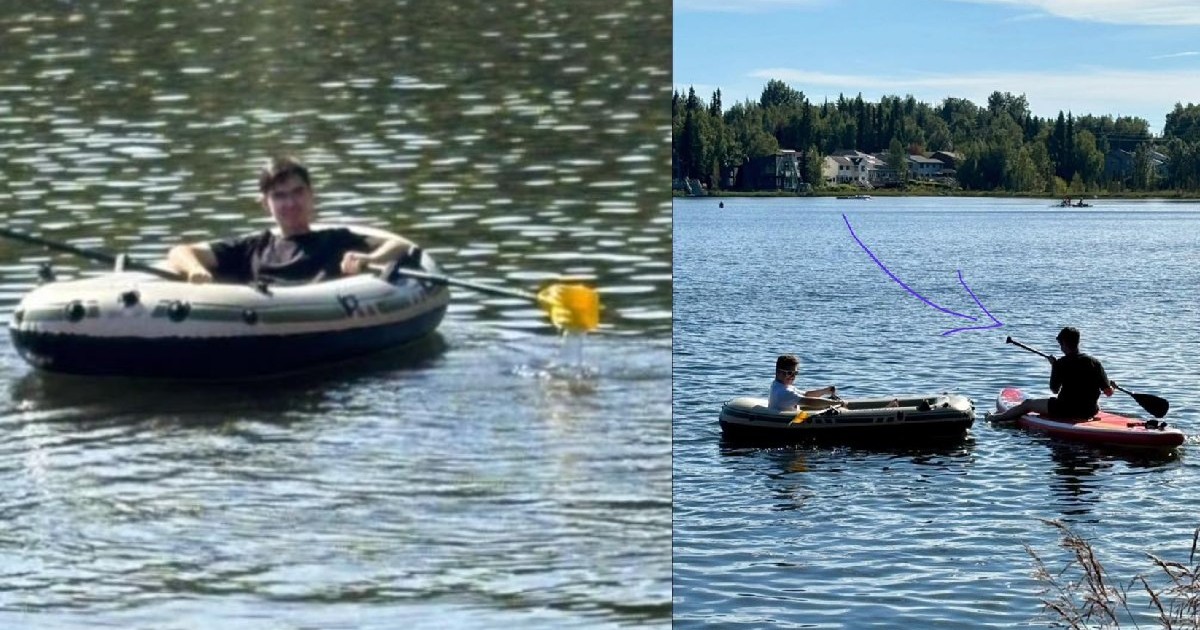 Un tânăr aflat pe un paddleboard, pe un lac din Alaska