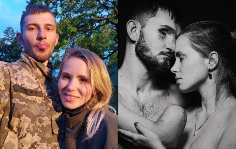 Soldatul ucrainean care și-a pierdut brațele, vederea și parțial auzul a pozat lângă Alina, soția lui: „Împreună la bucurii, dar mai ales la durere”