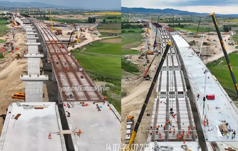 Progresul remarcabil realizat într-o săptămână de UMB la megaviaductul de la Cleja, punctul critic pe șantierul autostrăzii A7