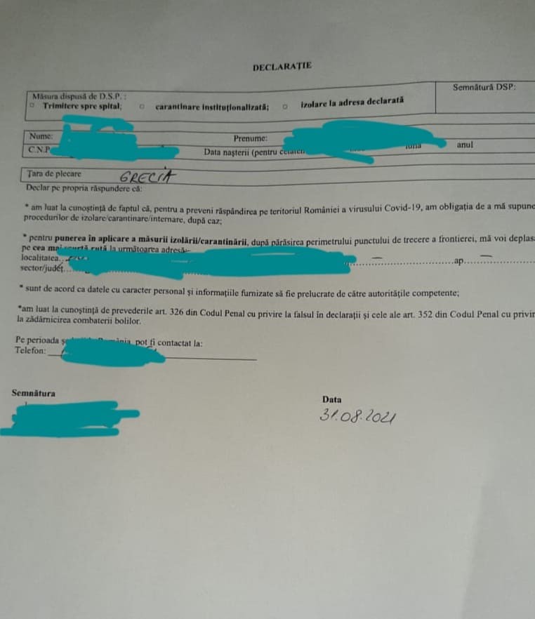 Formularele descărcate de pe site și completate în prealabil de turiști