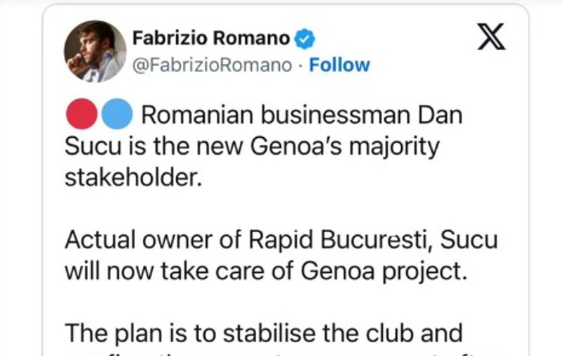 Cele șase cuvinte folosite de Diana Șucu pentru a-și descrie soțul. Ce melodie i-a dedicat după ce Dan Șucu a cumpărat clubul italian Genoa