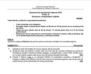 Subiecte BAC 2019 - Evaluarea competențelor digitale - Proba orală, fișa A