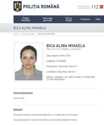 Alina Bica dată în urmărire (foto site-ul Poliției Române)