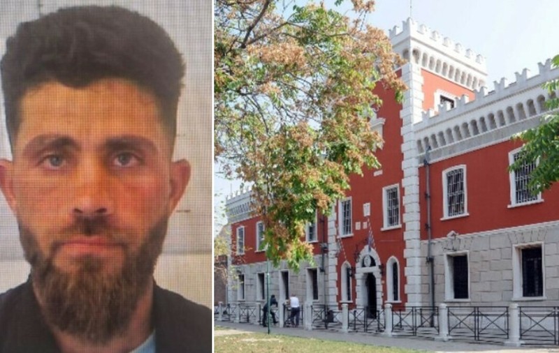 Colaj ce alătură portretul unui bărbat tânăr cu barbă, în partea stângă, și fațada unei clădiri roșii cu arhitectură istorică și turnuri fortificate, în partea dreaptă
