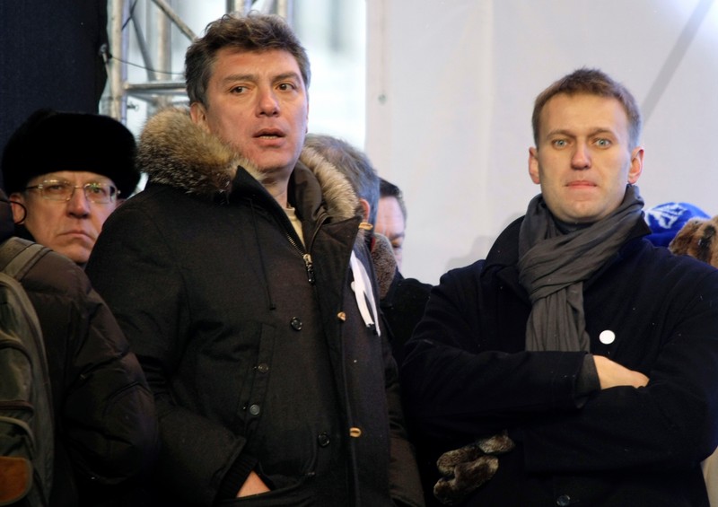 FILE - In this file photo taken on Saturday, Dec. 24, 2011, From left, Russian former Financial Minister Alexei Kudrin, leaders of the opposition Boris Nemtsov and Alexei Navalny attend a rally to protest against alleged vote rigging in Russia's parliamentary elections on Sakharov avenue in Moscow, Russia.,Image: 570732913, License: Rights-managed, Restrictions: This content is intended for editorial use only. For other uses, additional clearances may be required. FILE PHOTO TAKEN ON SATURDAY, DEC. 24, 2011, Model Release: no, Pictured: Alexei Kudrin,Alexei Navalny,Alexey Navalny,Boris Nemtsov