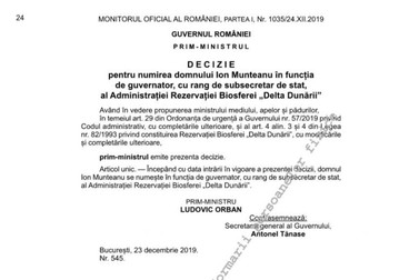 Decizia de numire a lui Ion Munteanu / Foto: Monitorul Oficial