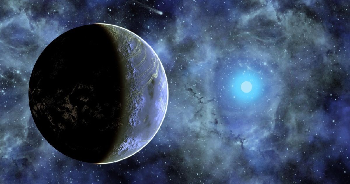 Imagine din spatiu cu Pământul în prin plan si o altă planetă strălucitoare în depărtare