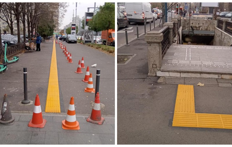 Ce sunt marcajele montate de Primăria București în zona Piața Victoriei și la intrările de la metrou