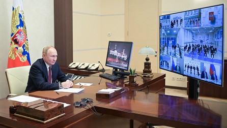 Președintele rus Vladimir Putin, întâlnire virtuală cu membrii echipei naționale a Rusiei înaintea Jocurilor Olimpice de iarnă de la Beijing 2022 (foto Hepta, 25 ianuarie 2022)