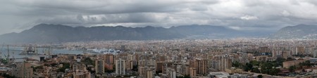 Palermo, Sicily, Italy, December 16, 2023 - Extra large panoramic view over the city architecture and the mountains in the background,Image: 834980207, License: Rights-managed, Restrictions: imago is entitled to issue a simple usage license at the time of provision. Personality and trademark rights as well as copyright laws regarding art-works shown must be observed. Commercial use at your own risk., Credit images as "Profimedia/ IMAGO", Model Release: no