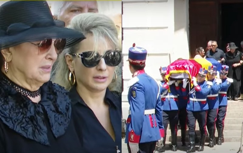 Imagini de la înmormântarea lui Ion Cernea. Susținută de copiii Ciprian și Irinuca, Irina Loghin și-a condus soțul pe ultimul drum cu onoruri militare