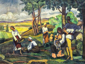 Pictură realizată de Camil Ressu, intitulată "La cules", 1920-1922, 46x61 cm, ulei pe pânză, parte din Colecția BCR, expusă la Art Safari 2018