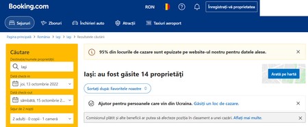 Captură de ecran de pe Booking